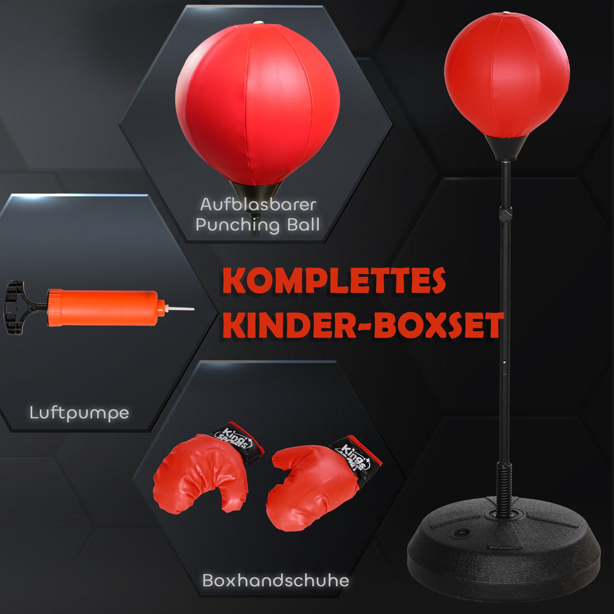 Punching ball for children boxing stand with boxing gloves, 122.5-147 cm height adjustable boxing set with stand for boys and girls, steel, red