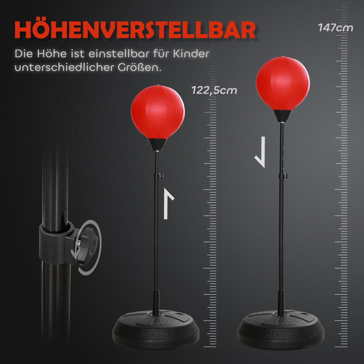Punching ball for children boxing stand with boxing gloves, 122.5-147 cm height adjustable boxing set with stand for boys and girls, steel, red