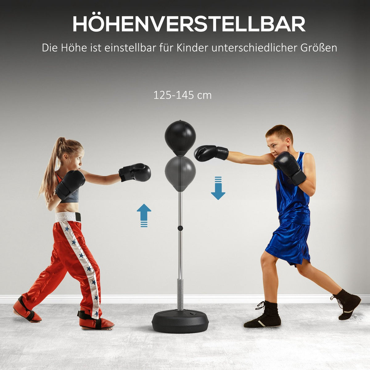 Punching ball set, standing box training set, 125/131/138/145cm height adjustable, with 1 pair of gloves, 1 pump, for professionals, beginners