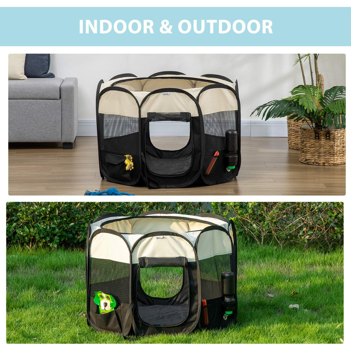 Puppy Playpen Animal Playpen Foldable, Puppy Run Outdoor Enclosure Made Of Oxford Fabric, Waterproof, Portable, 92X92X58Cm