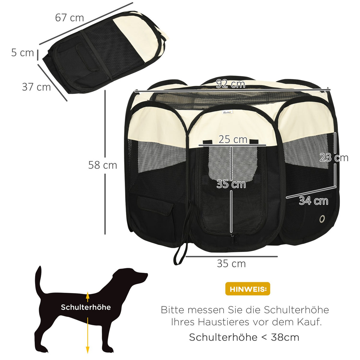 Puppy Playpen Animal Playpen Foldable, Puppy Run Outdoor Enclosure Made Of Oxford Fabric, Waterproof, Portable, 92X92X58Cm