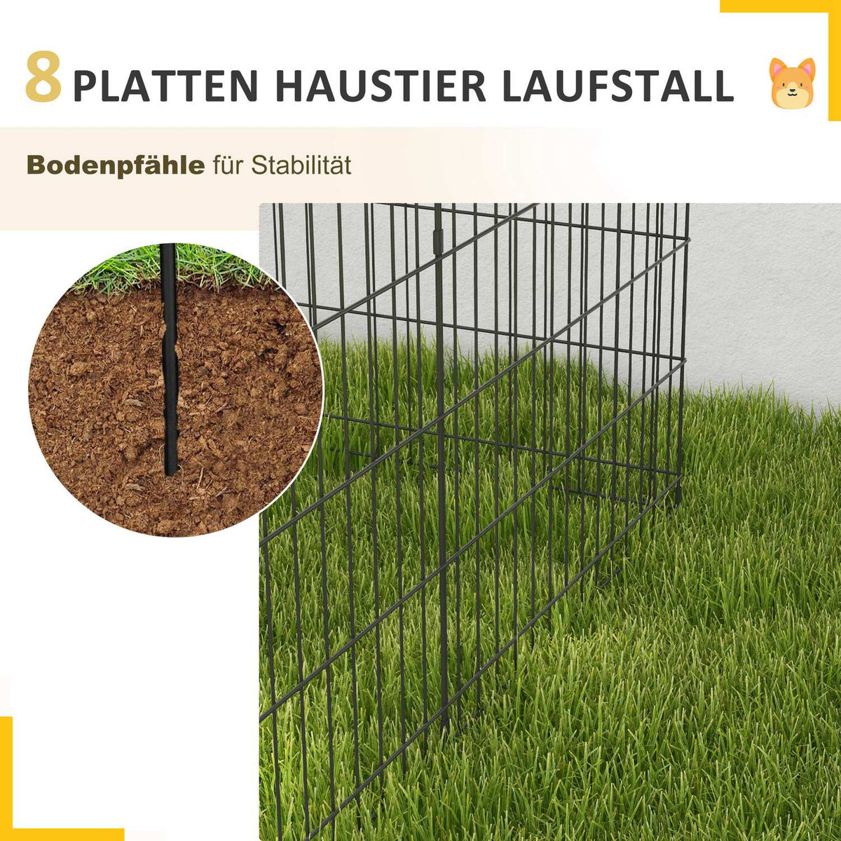 Puppy Run 76 cm High, 8-Piece Puppy Playpen with Lock, DIY Outdoor Run Dog Playpen for Medium Dogs, Guinea Pigs, Rabbits, Metal, Black