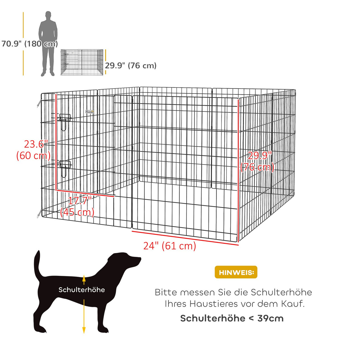 Puppy Run 76 cm High, 8-Piece Puppy Playpen with Lock, DIY Outdoor Run Dog Playpen for Medium Dogs, Guinea Pigs, Rabbits, Metal, Black