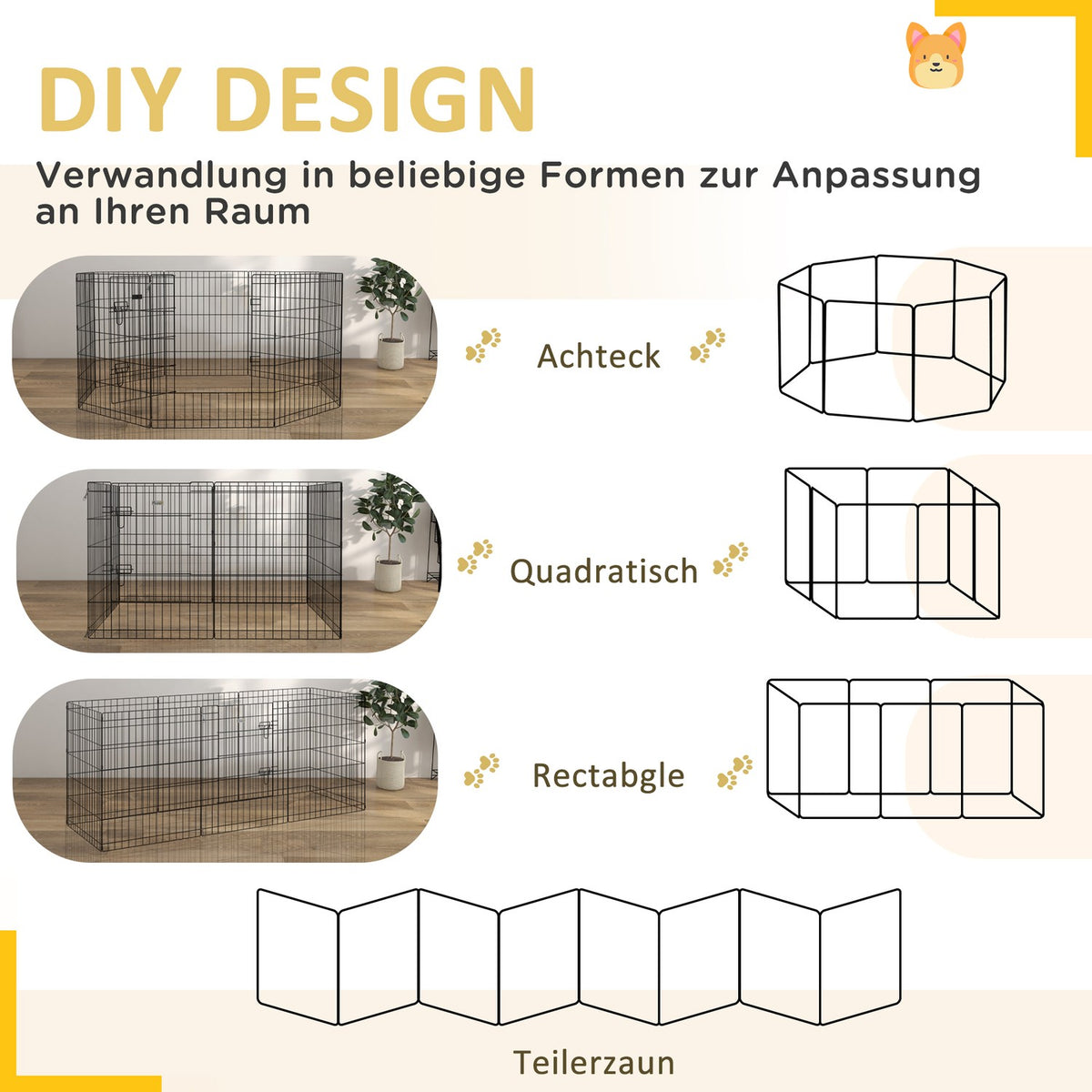 Puppy Run 76 cm High, 8-Piece Puppy Playpen with Lock, DIY Outdoor Run Dog Playpen for Medium Dogs, Guinea Pigs, Rabbits, Metal, Black