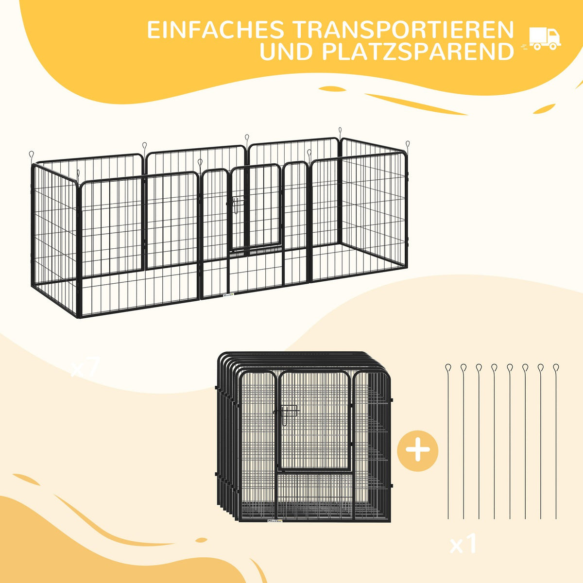 Puppy Run Metal Outdoor Enclosure With Door, Customizable, Black, 79X79Cm
