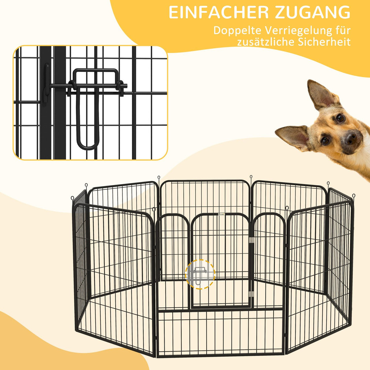 Puppy Run Metal Outdoor Enclosure With Door, Customizable, Black, 79X79Cm