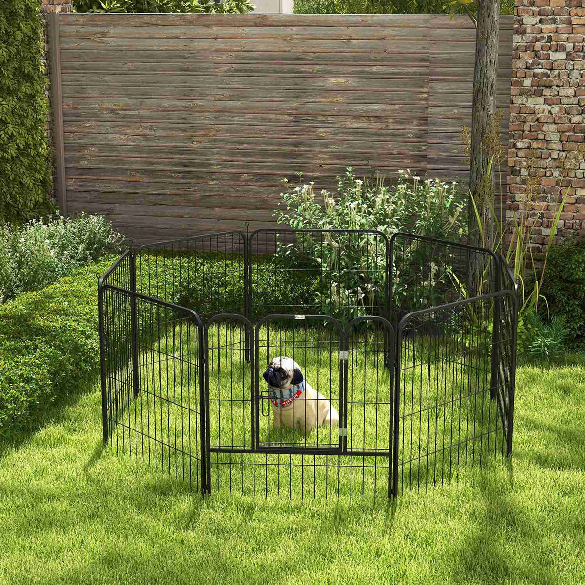 Puppy Run Metal Outdoor Enclosure With Door, Customizable, Black, 79X79Cm