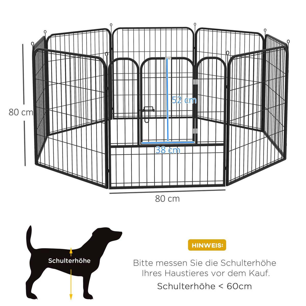 Puppy Run Metal Outdoor Enclosure With Door, Customizable, Black, 79X79Cm