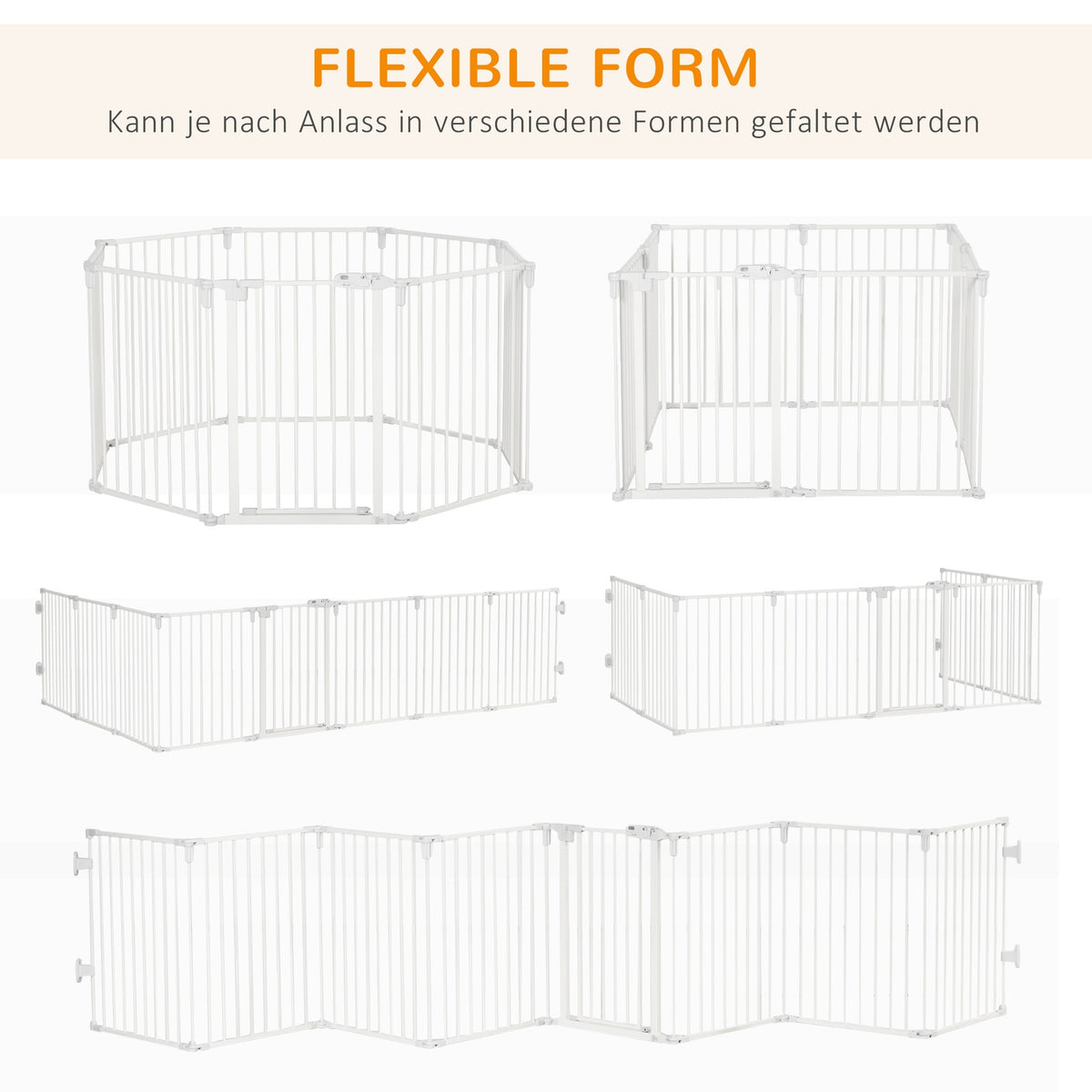 Puppy Run Outdoor Enclosure Protective Gate With Door, Flexible, Foldable, 8 Panels, 60X76Cm, White