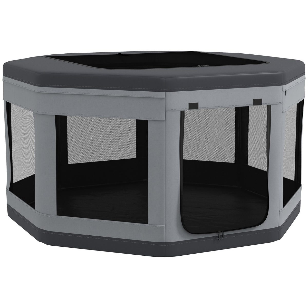 Puppy Run Puppy Playpen With Carry Bag, Octagonal Animal Playpen With Mesh Window, For Small Animals, Oxford, Gray
