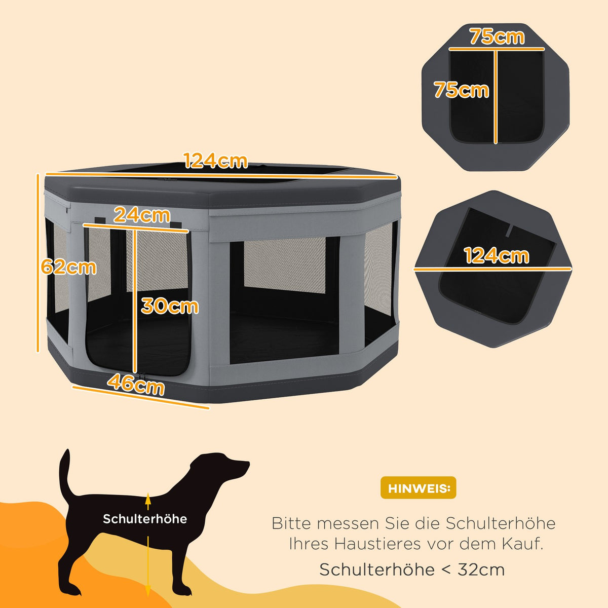 Puppy Run Puppy Playpen With Carry Bag, Octagonal Animal Playpen With Mesh Window, For Small Animals, Oxford, Gray