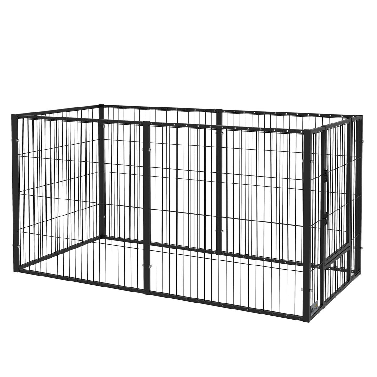 Puppy Run With Door, 81Cm High, 6 Panels, Indoor Outdoor Run, Steel, Black, 82.5-150 X 79Cm