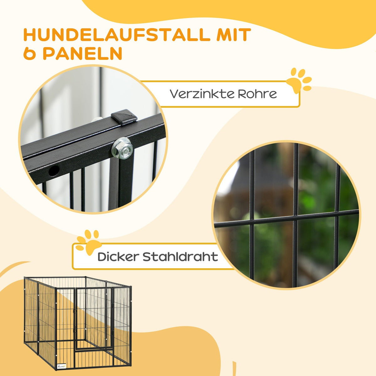 Puppy Run With Door, 81Cm High, 6 Panels, Indoor Outdoor Run, Steel, Black, 82.5-150 X 79Cm