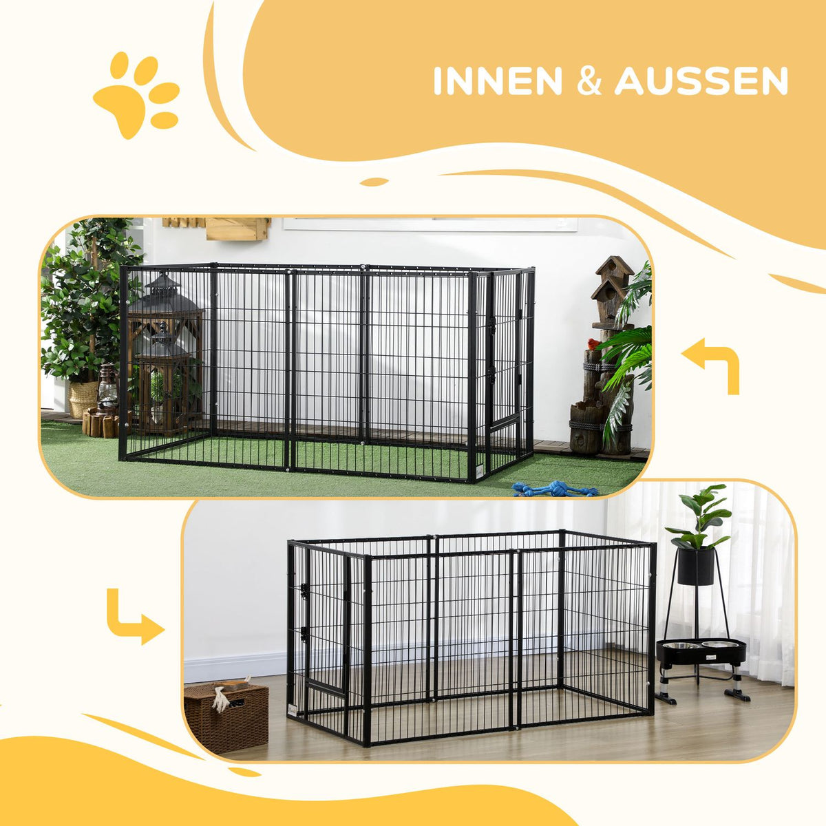 Puppy Run With Door, 81Cm High, 6 Panels, Indoor Outdoor Run, Steel, Black, 82.5-150 X 79Cm