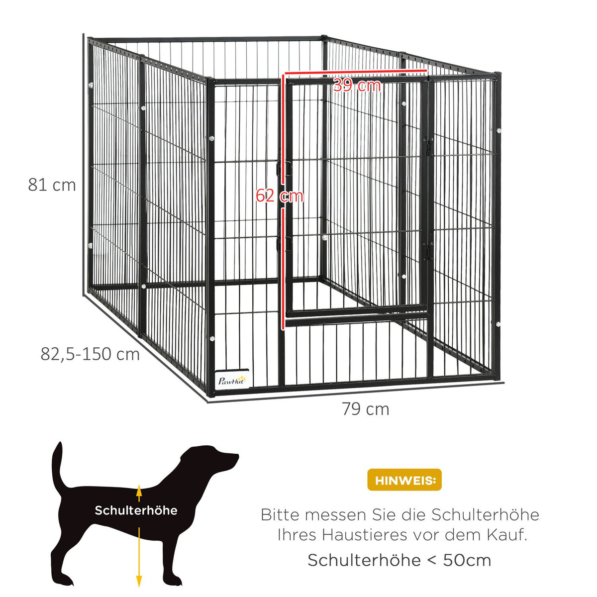 Puppy Run With Door, 81Cm High, 6 Panels, Indoor Outdoor Run, Steel, Black, 82.5-150 X 79Cm