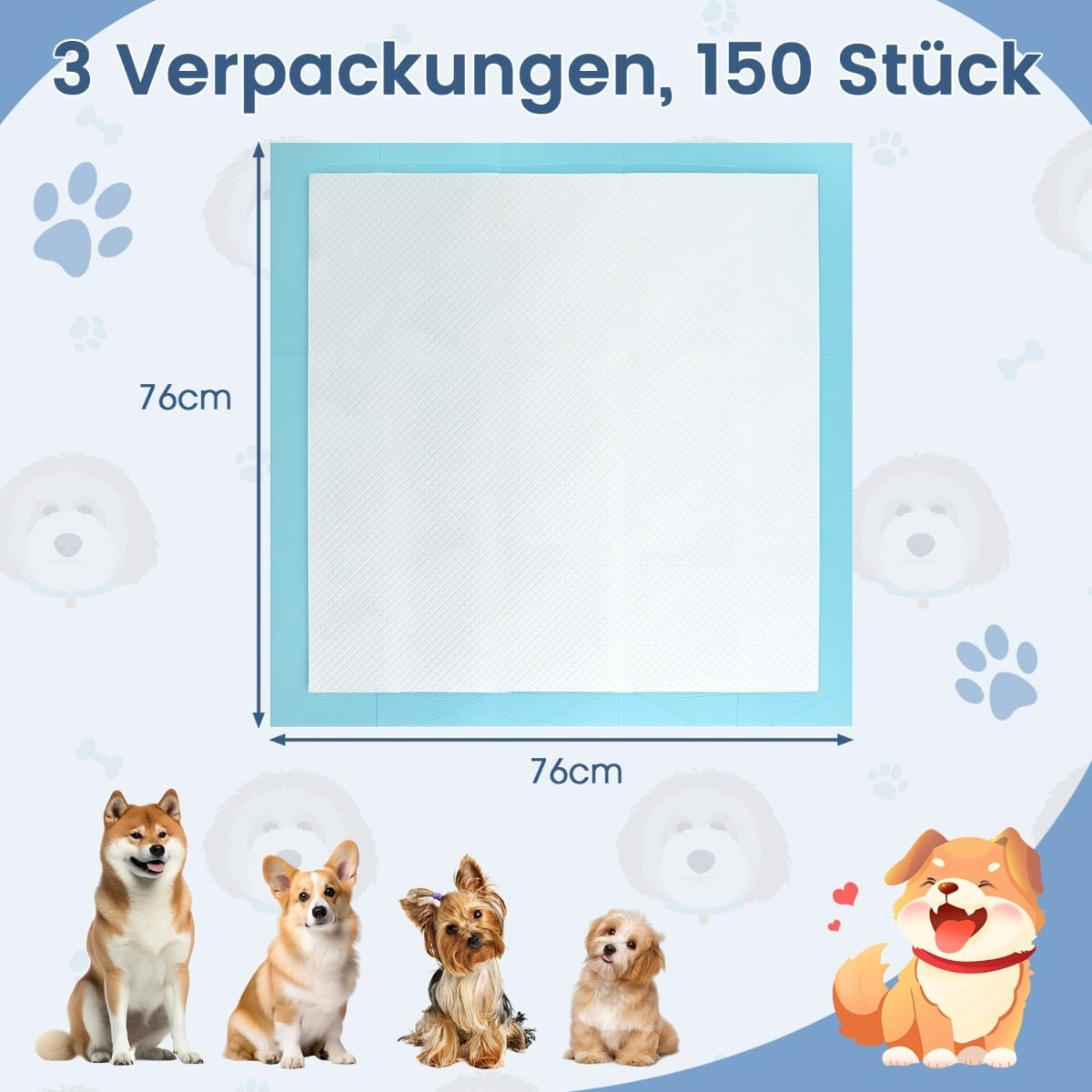 Puppy Training Pads, Leak-Proof, 76x76 cm, 150 Pack