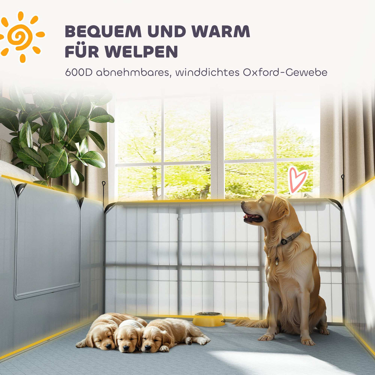 Puppy Whelping Box, Windproof Oxford Fabric, 122x122x60 cm