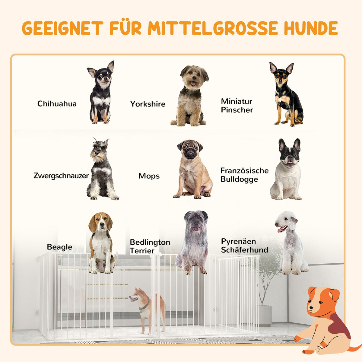 Puppy playpen, 90 cm high, barrier, 8 panels, foldable, outdoor enclosure with closing aid for dogs