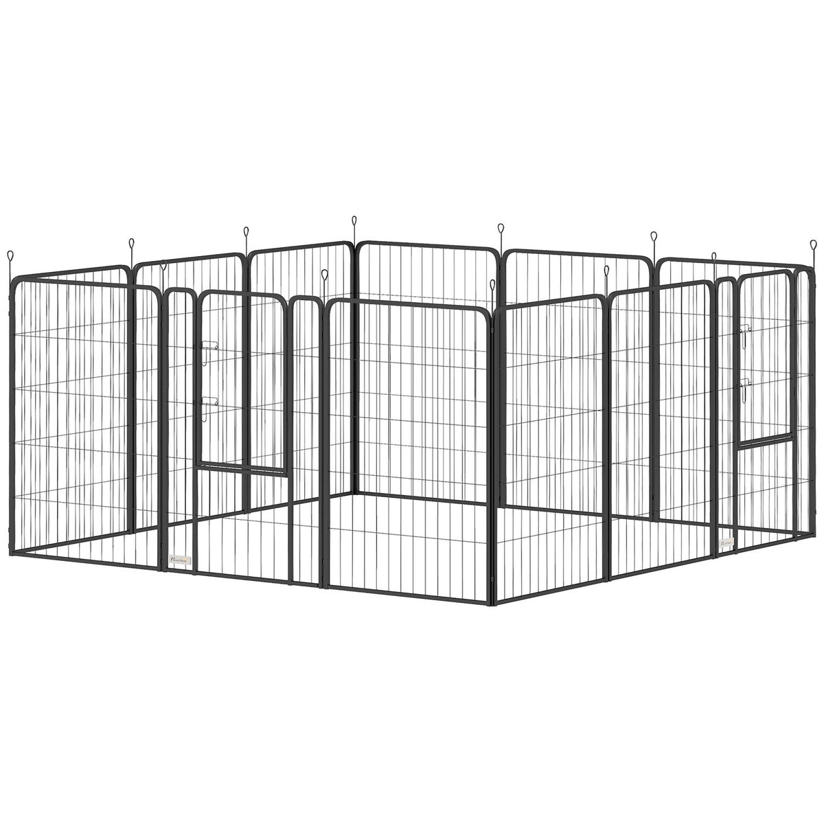 Puppy playpen, square, puppy run with 12 grid panels, door, ground spikes, flexible, foldable, protective tarpaulin, outdoor enclosure, 100 cm high, dog playpen, indoors, outdoors, puppy gate for dogs, cats