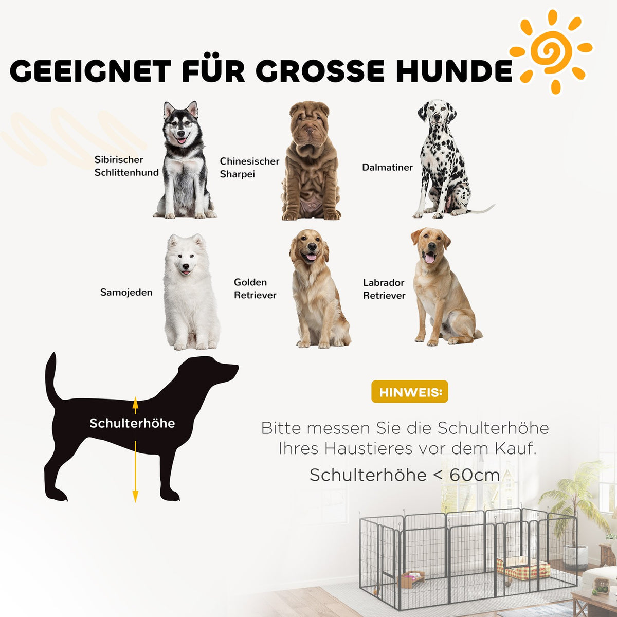 Puppy playpen, square, puppy run with 12 grid panels, door, ground spikes, flexible, foldable, protective tarpaulin, outdoor enclosure, 100 cm high, dog playpen, indoors, outdoors, puppy gate for dogs, cats