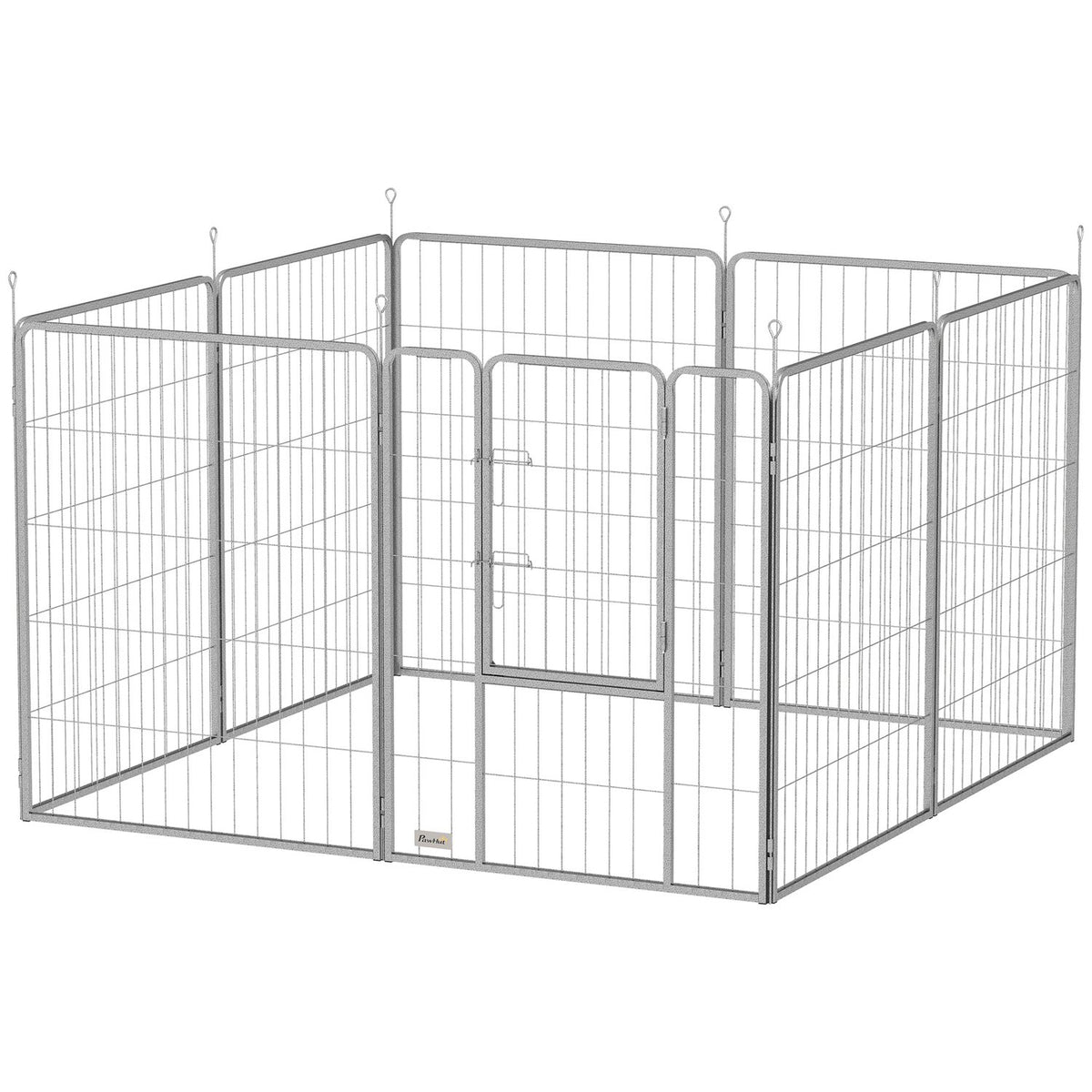 Puppy run 100 cm high, 8-piece dog playpen, puppy playpen with belt and door, outdoor enclosure for small to medium-sized dogs, guinea pigs, rabbits, steel, silver
