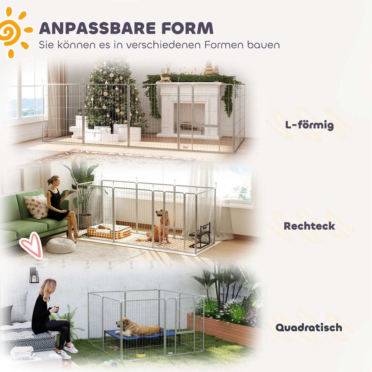 Puppy run 100 cm high, 8-piece dog playpen, puppy playpen with belt and door, outdoor enclosure for small to medium-sized dogs, guinea pigs, rabbits, steel, silver