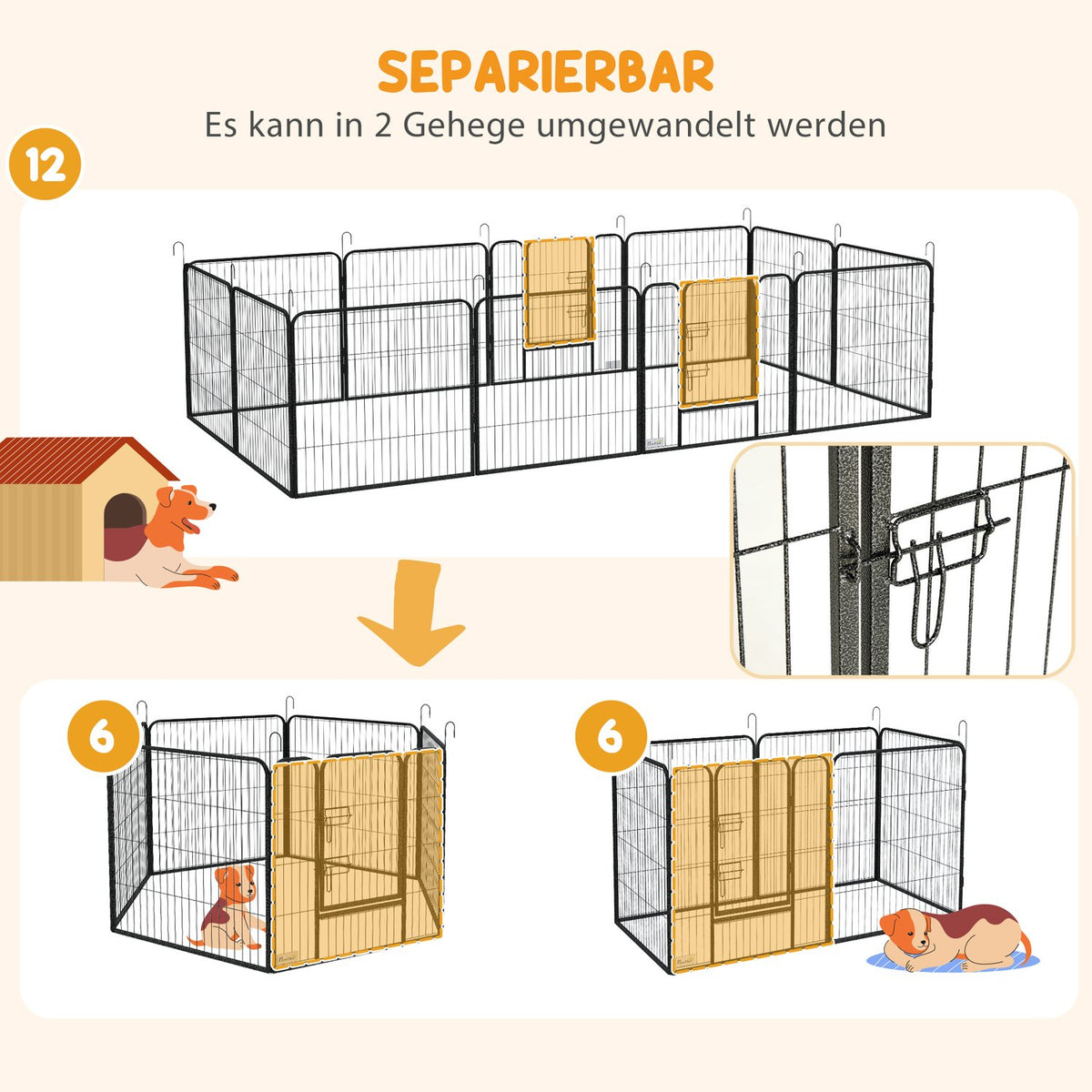 Puppy run 80 cm high, 12-piece puppy playpen with 2 doors, DIY dog playpen outdoor enclosure for medium-sized dogs, rabbits, guinea pigs, steel, gray