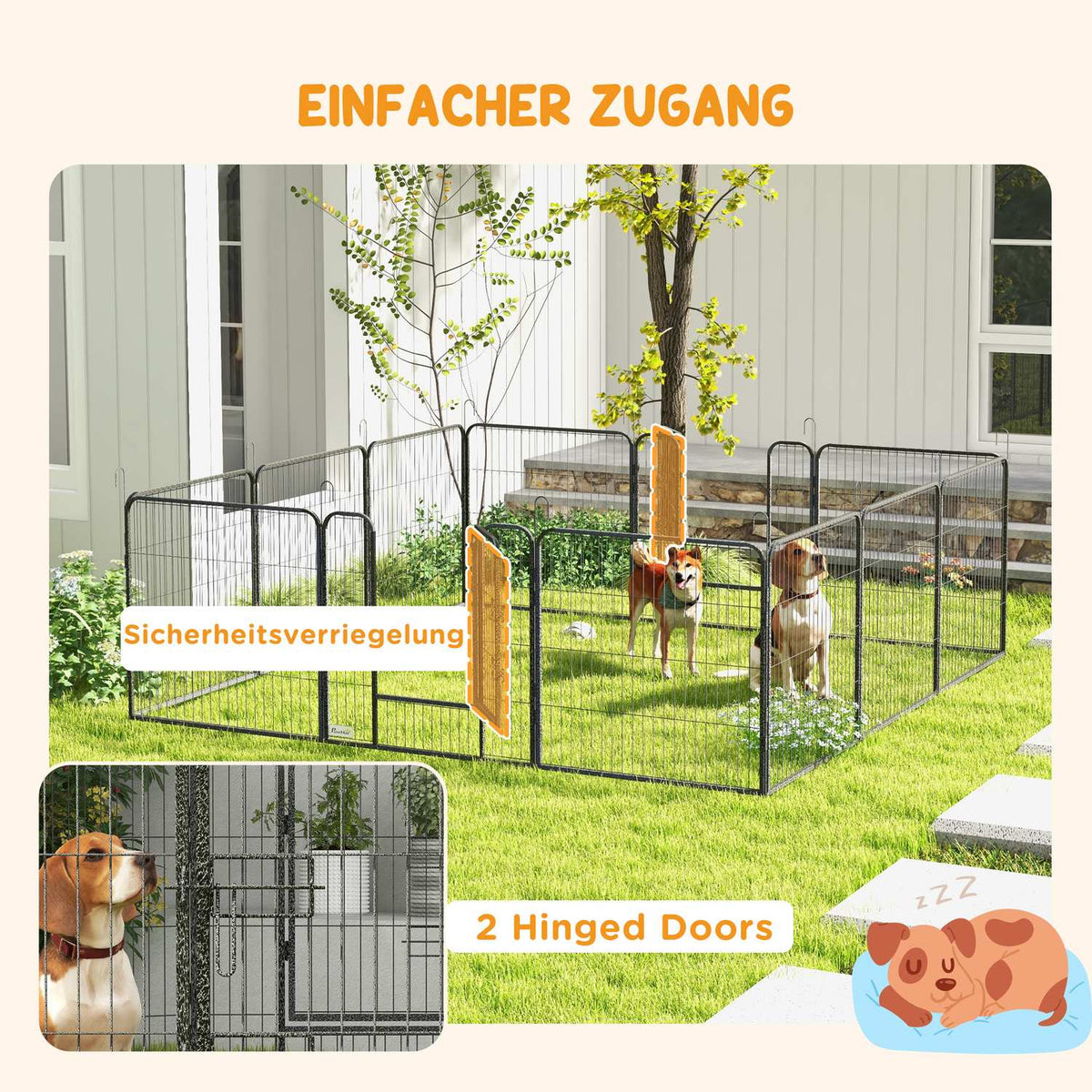 Puppy run 80 cm high, 12-piece puppy playpen with 2 doors, DIY dog playpen outdoor enclosure for medium-sized dogs, rabbits, guinea pigs, steel, gray