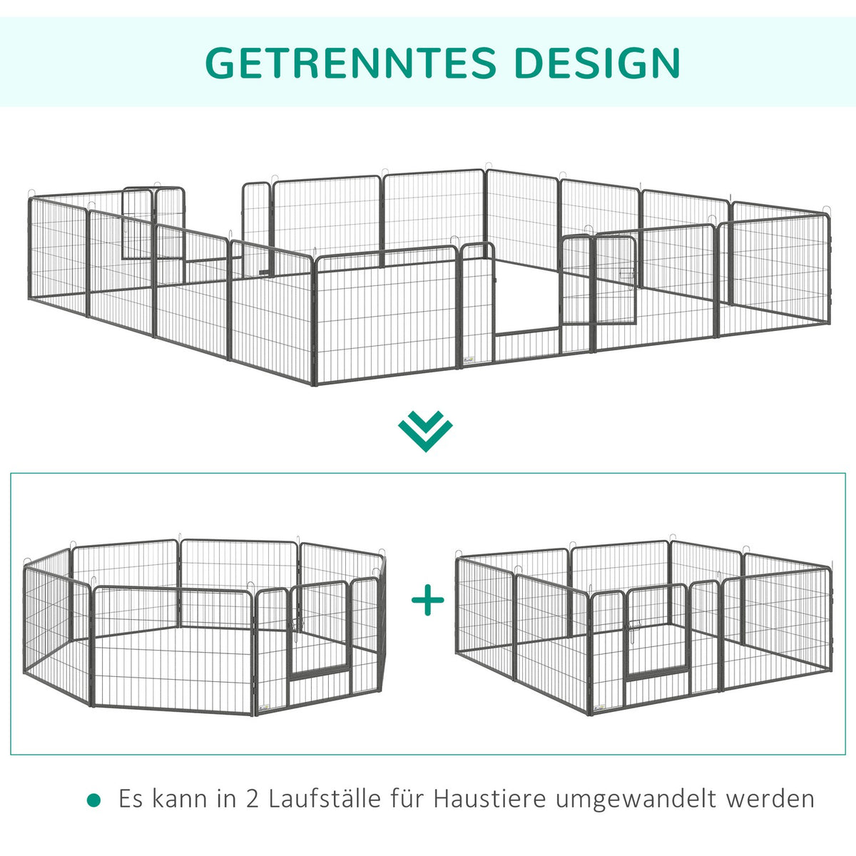 Puppy run outdoor enclosure, 60H cm, 16 segments, playpen for pets, puppy fence, playpen, customizable, with 2 doors, steel