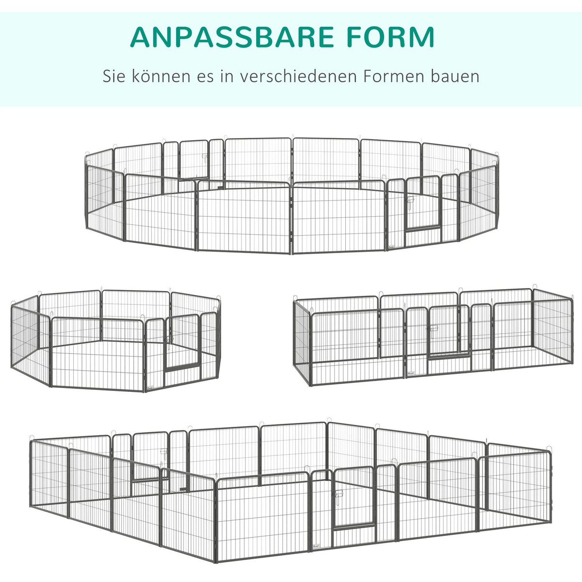 Puppy run outdoor enclosure, 60H cm, 16 segments, playpen for pets, puppy fence, playpen, customizable, with 2 doors, steel