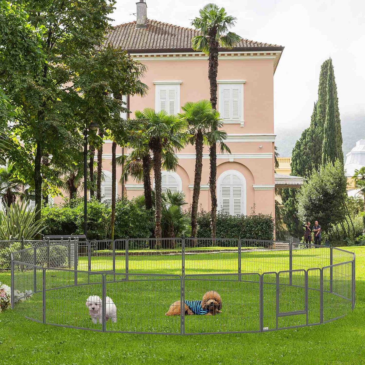 Puppy run outdoor enclosure, 60H cm, 16 segments, playpen for pets, puppy fence, playpen, customizable, with 2 doors, steel