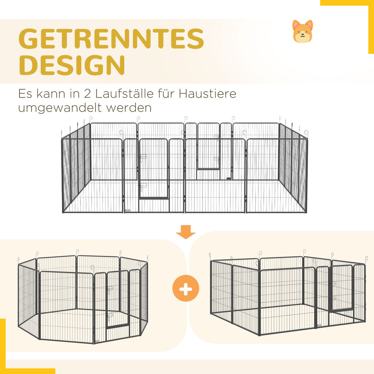 Puppy run, puppy playpen, outdoor enclosure for medium, small dogs, small animal run, DIY puppy enclosure with two doors, steel, gray