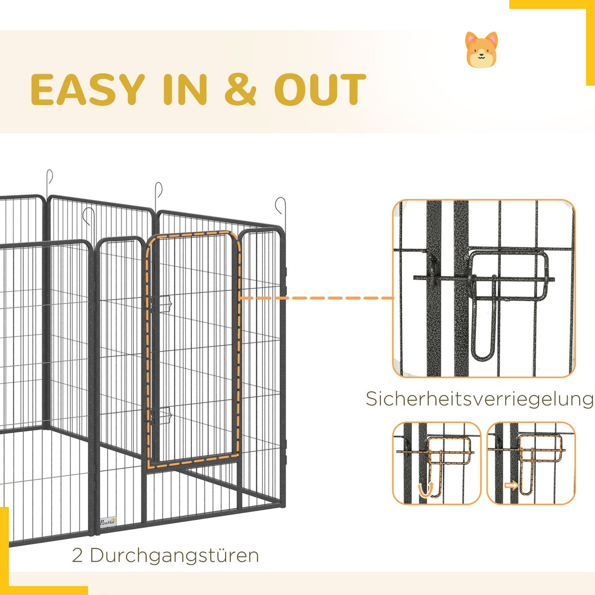 Puppy run, puppy playpen, outdoor enclosure for medium, small dogs, small animal run, DIY puppy enclosure with two doors, steel, gray