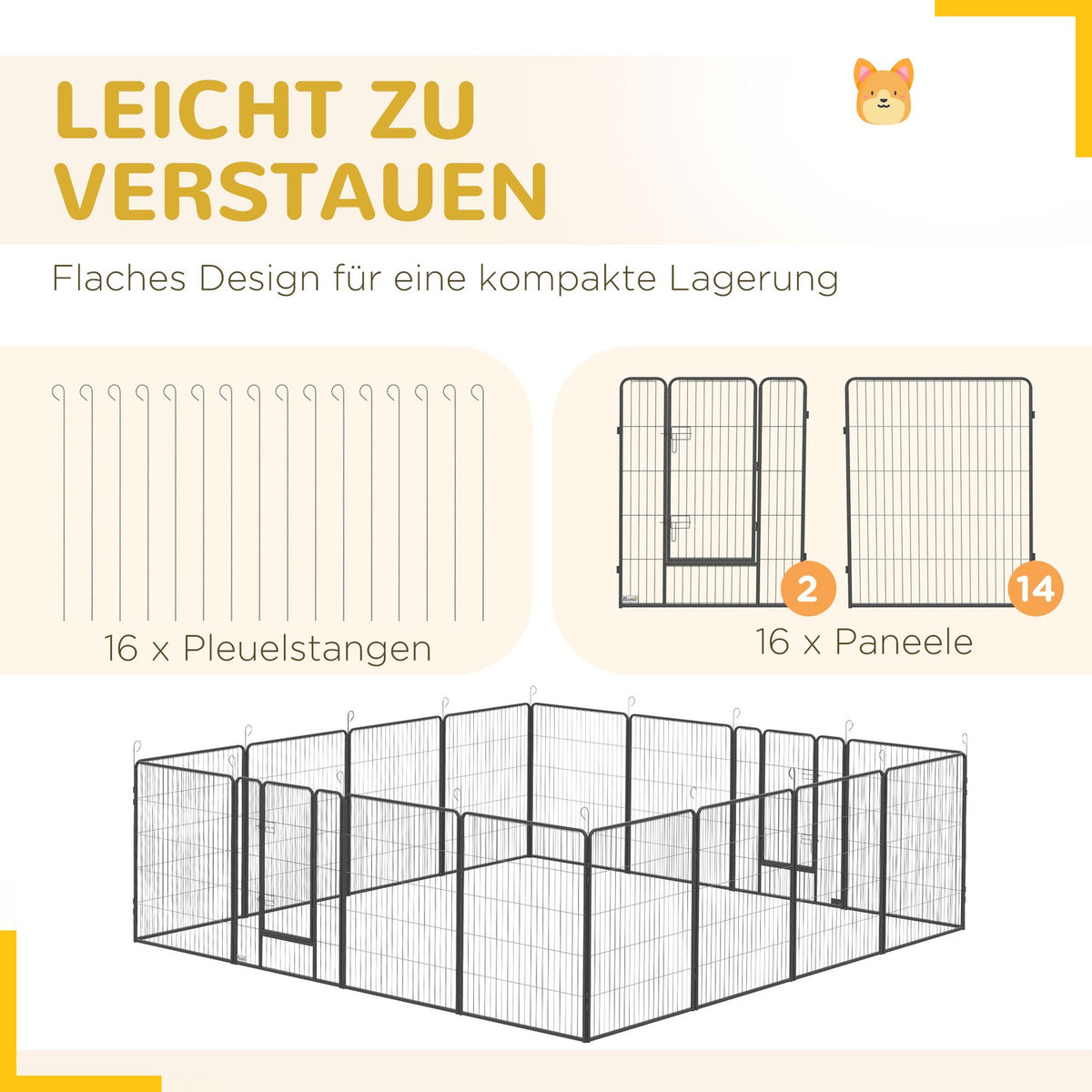 Puppy run, puppy playpen, outdoor enclosure for medium, small dogs, small animal run, DIY puppy enclosure with two doors, steel, gray