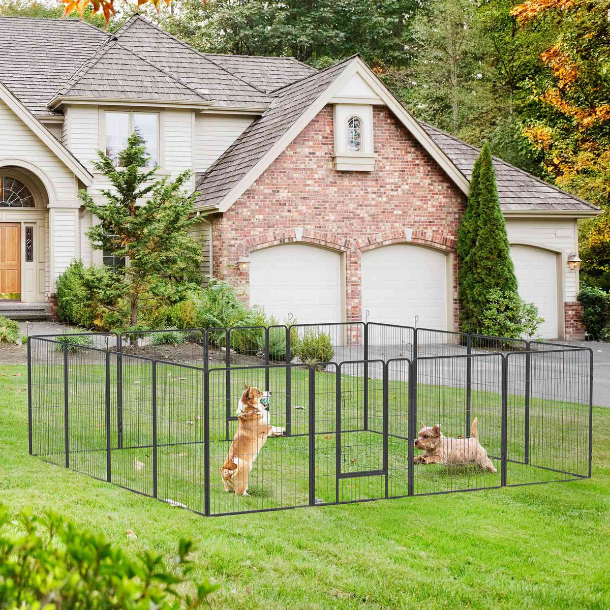 Puppy run, puppy playpen, outdoor enclosure for medium, small dogs, small animal run, DIY puppy enclosure with two doors, steel, gray