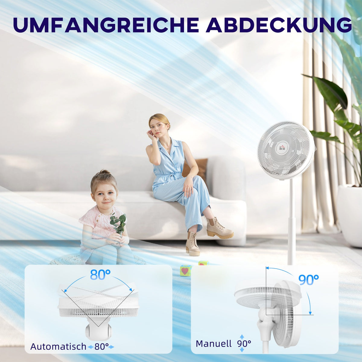 Quiet pedestal fan with remote control, fan with 12 speed levels, timer, tilt & oscillation adjustable, sleep modes, white |