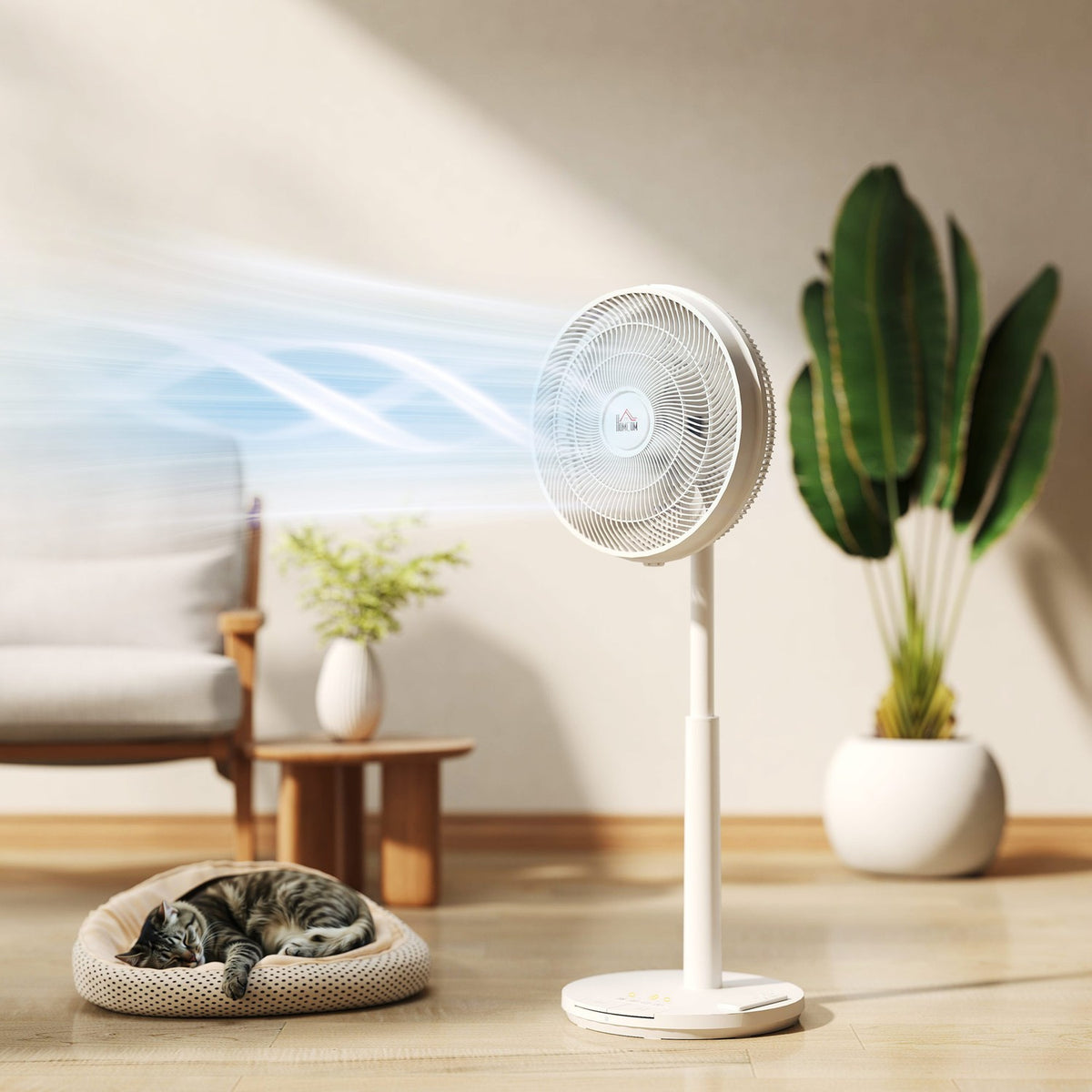 Quiet pedestal fan with remote control, fan with 12 speed levels, timer, tilt & oscillation adjustable, sleep modes, white |