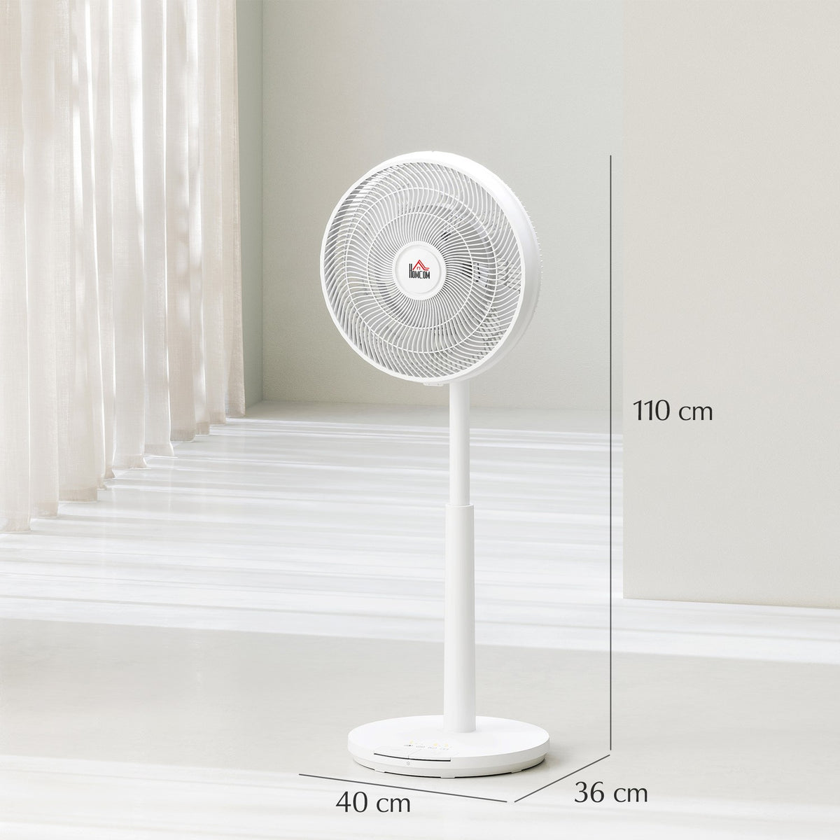 Quiet pedestal fan with remote control, fan with 12 speed levels, timer, tilt & oscillation adjustable, sleep modes, white |