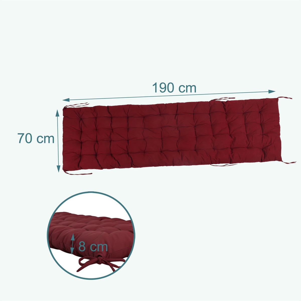 Quilted Garden Bench Cushion with Ties, Thick Filling