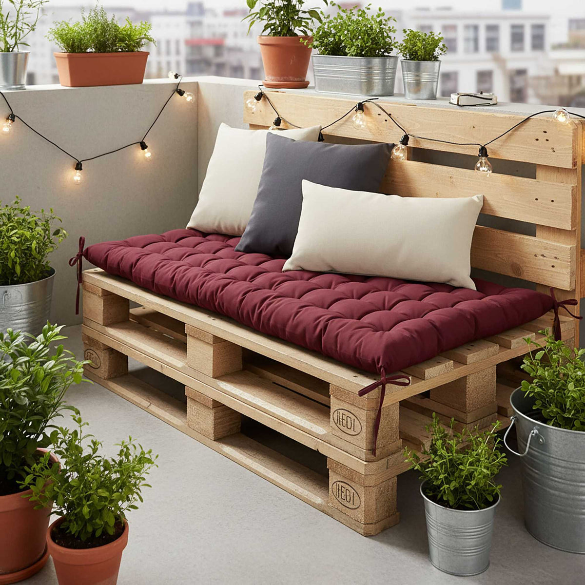 Quilted Garden Bench Cushion with Ties, Thick Filling