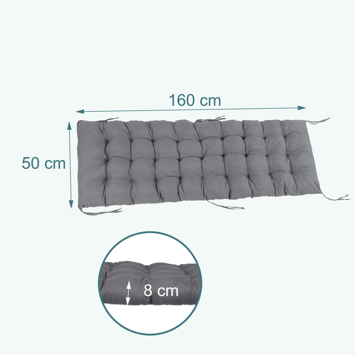 Quilted Garden Bench Cushion with Ties, Thick Filling