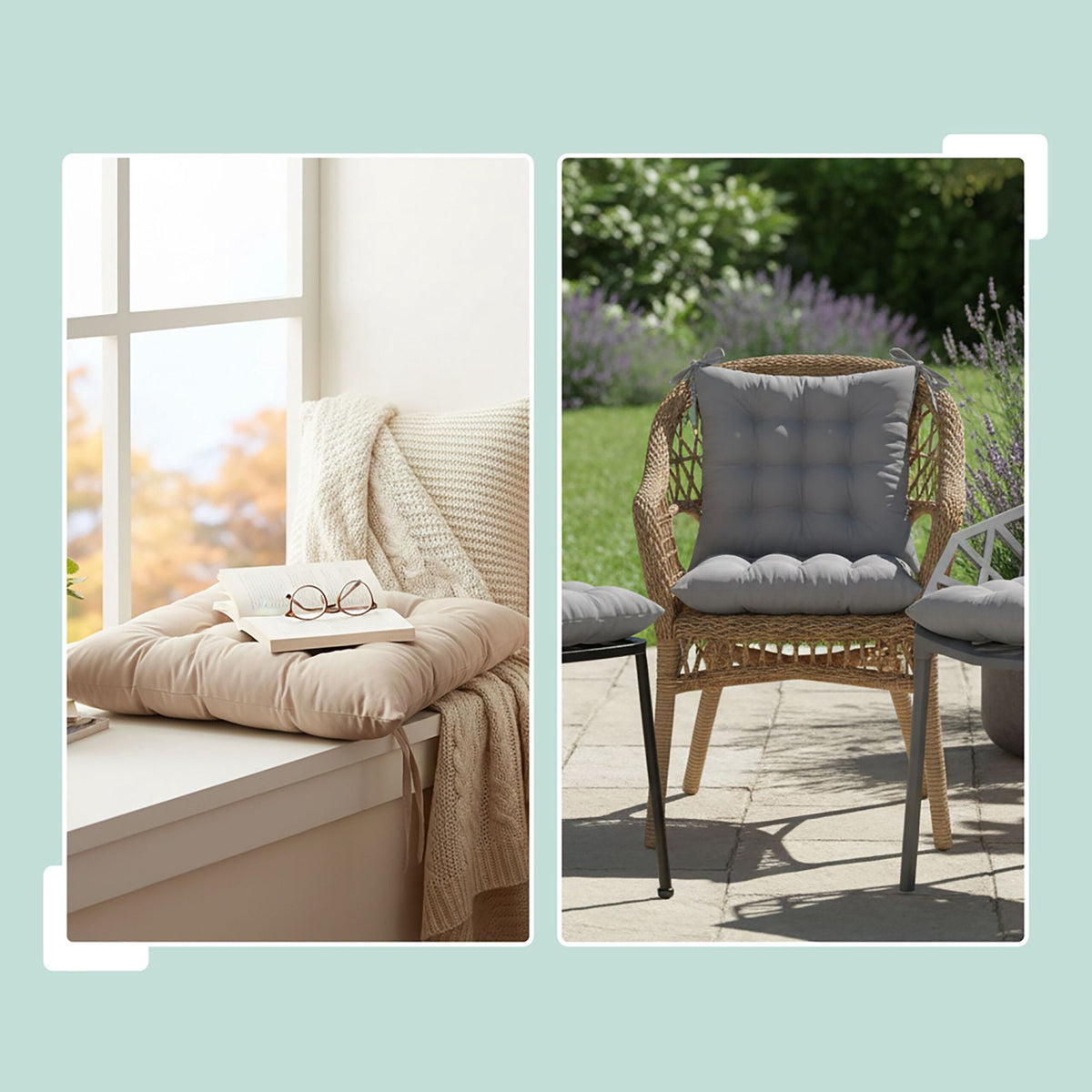 Quilted Square Chair Cushions with Ties, 4-Pack