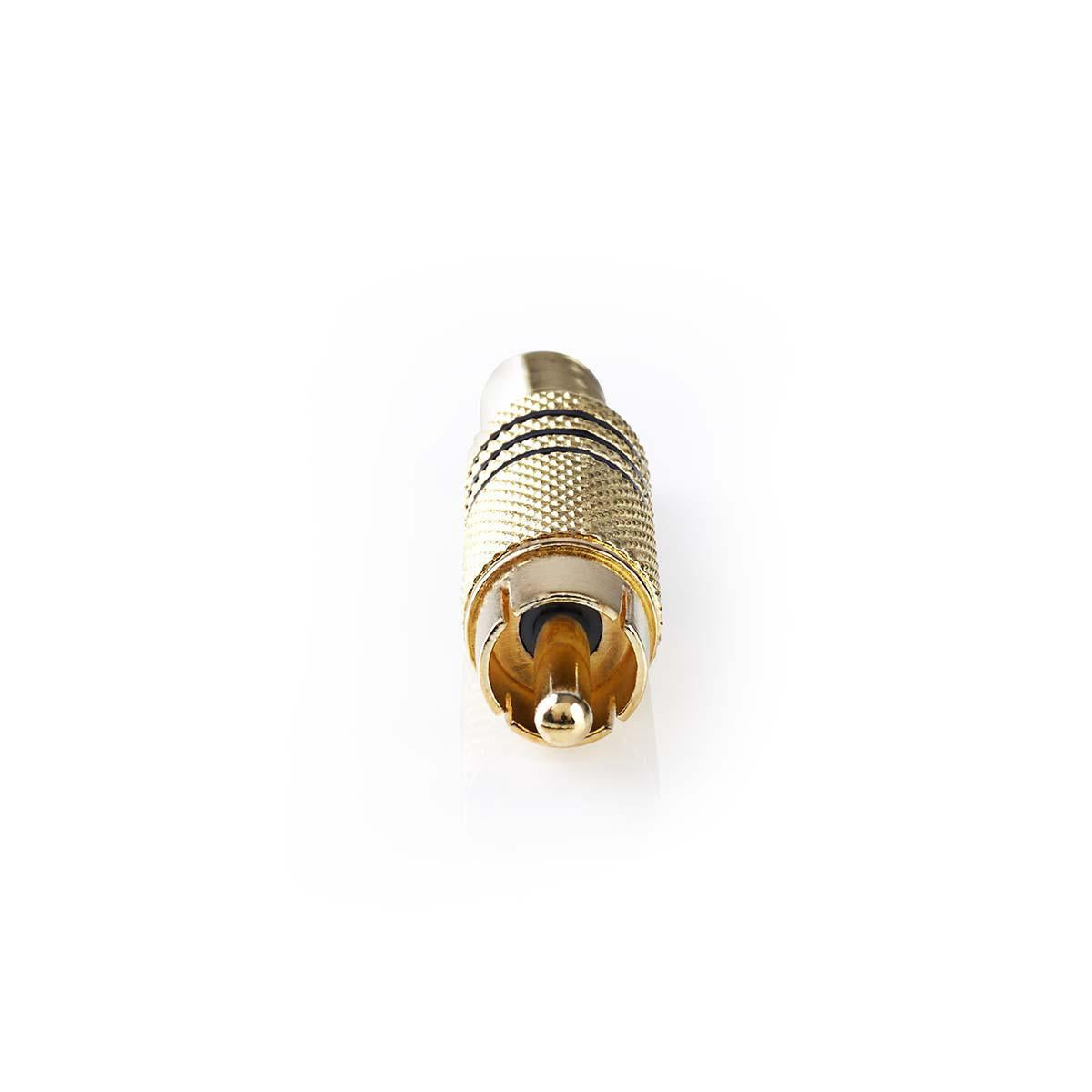 RCA Connector | Straight | Male | Gold Plated | Solder | Cable input diameter: 7.0 mm | Metal | Gold / Black | 10 pieces. | Plastic bag