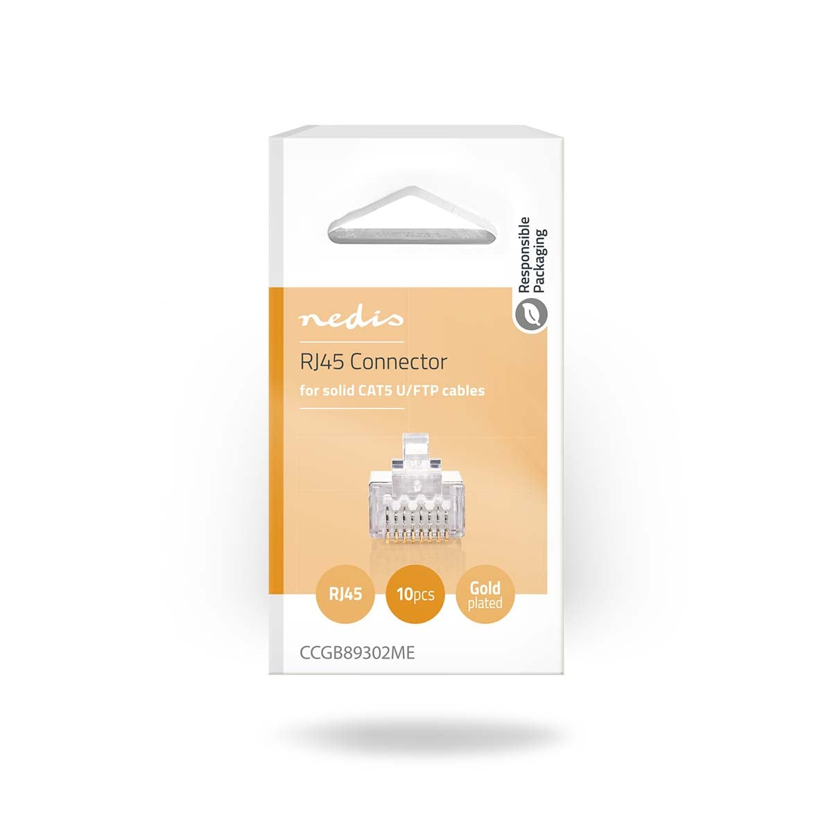 RJ45 connector | Male | Solid STP CAT5 | Straight | Gold Plated | 10 pieces. | PVC | Transparent | Box