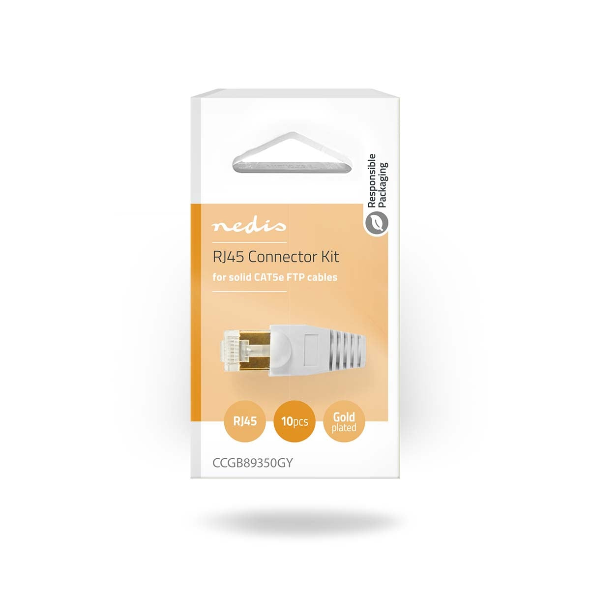 RJ45 connector | Male | Solid UTP CAT5 | Straight | Gold Plated | 10 pieces. | PVC | Gray / Transparent | Box