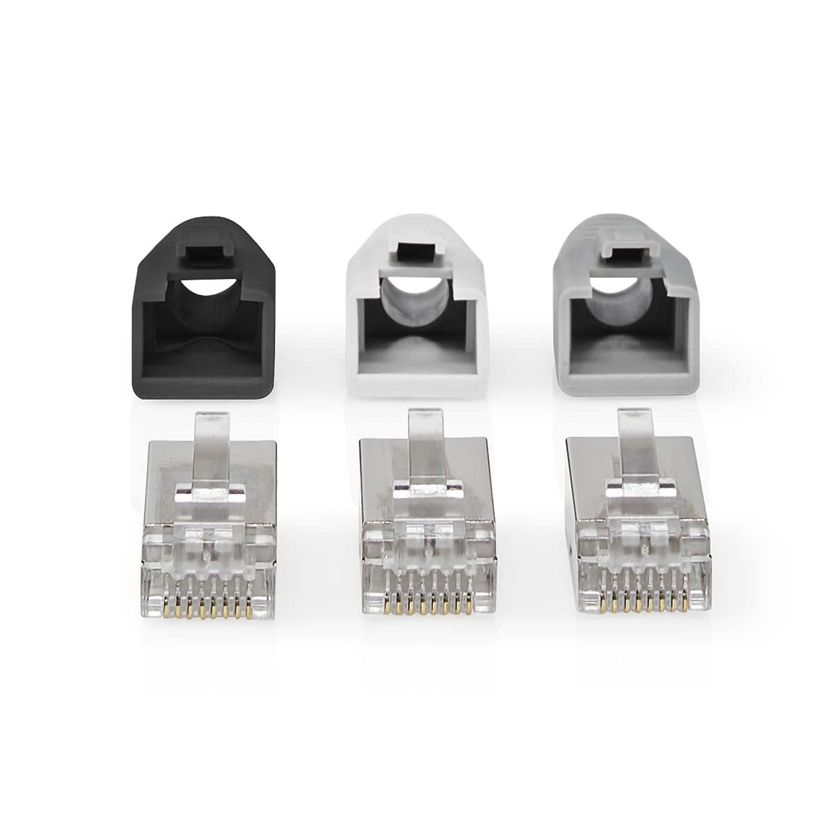 RJ45 connector | RJ45 Pass Through | Solid/Stranded FTP CAT6 | Straight | Gold Plated | 10 pieces. | PVC | Grey/Black/White | Box