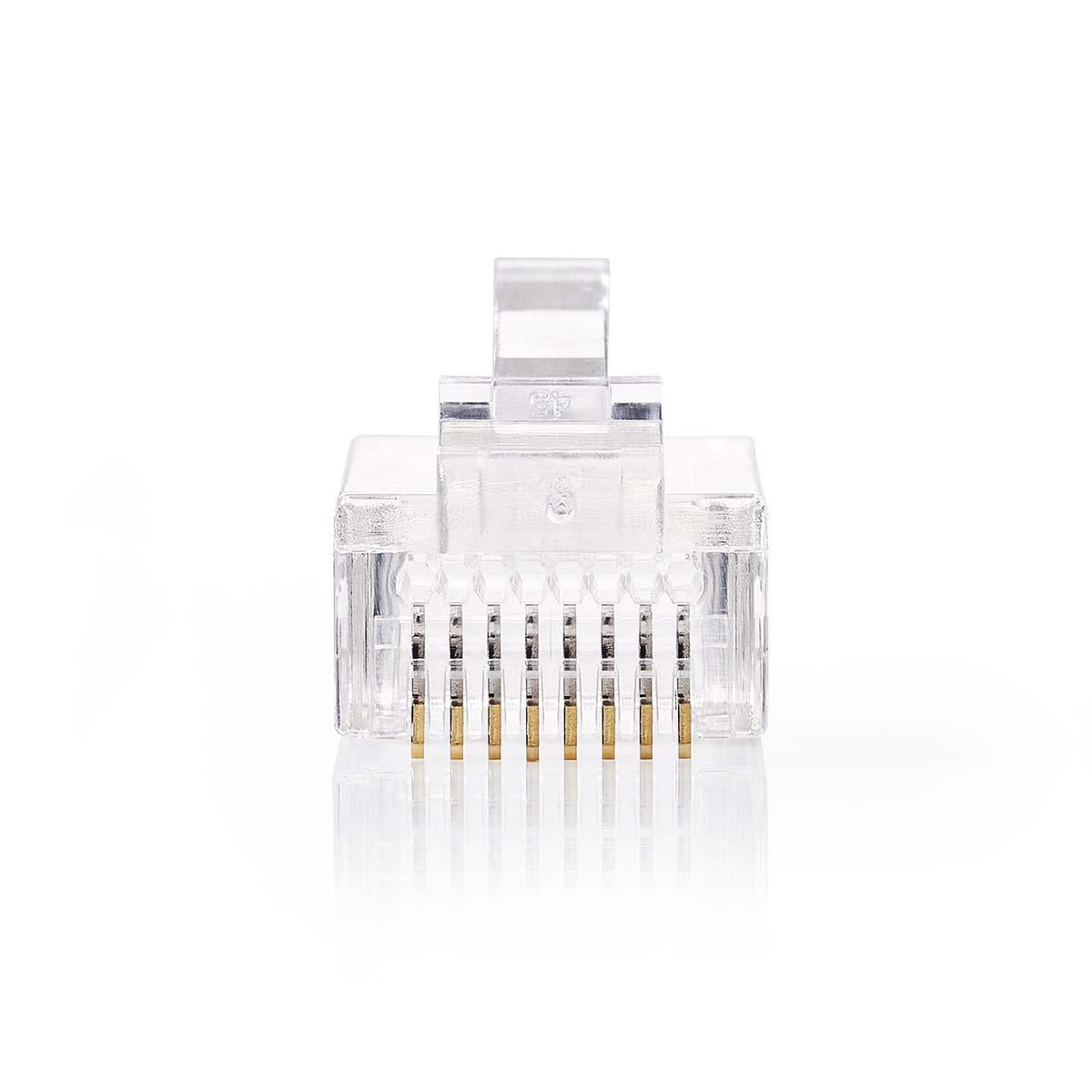 RJ45 connector | RJ45 Pass Through | Solid UTP CAT5 | Straight | Gold Plated | 10 pieces. | PVC | Transparent | Box