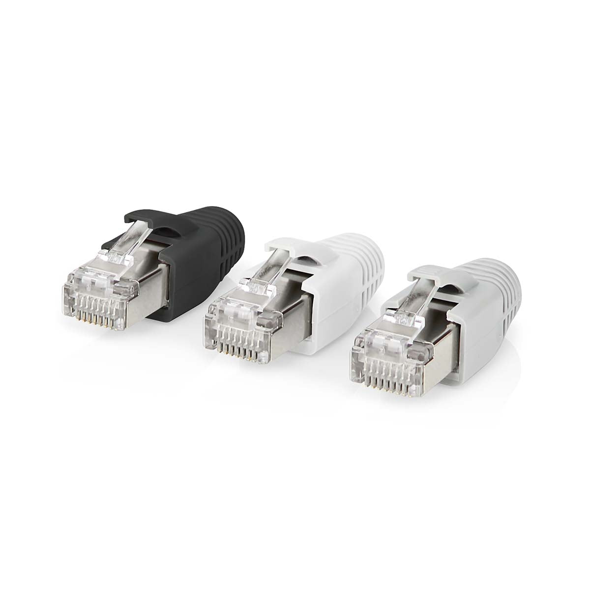 RJ45 connector | RJ45 Pass Through | Solid/stranded FTP CAT6a | Straight | Gold Plated | 10 pieces. | PVC | Grey/Black/White | Box