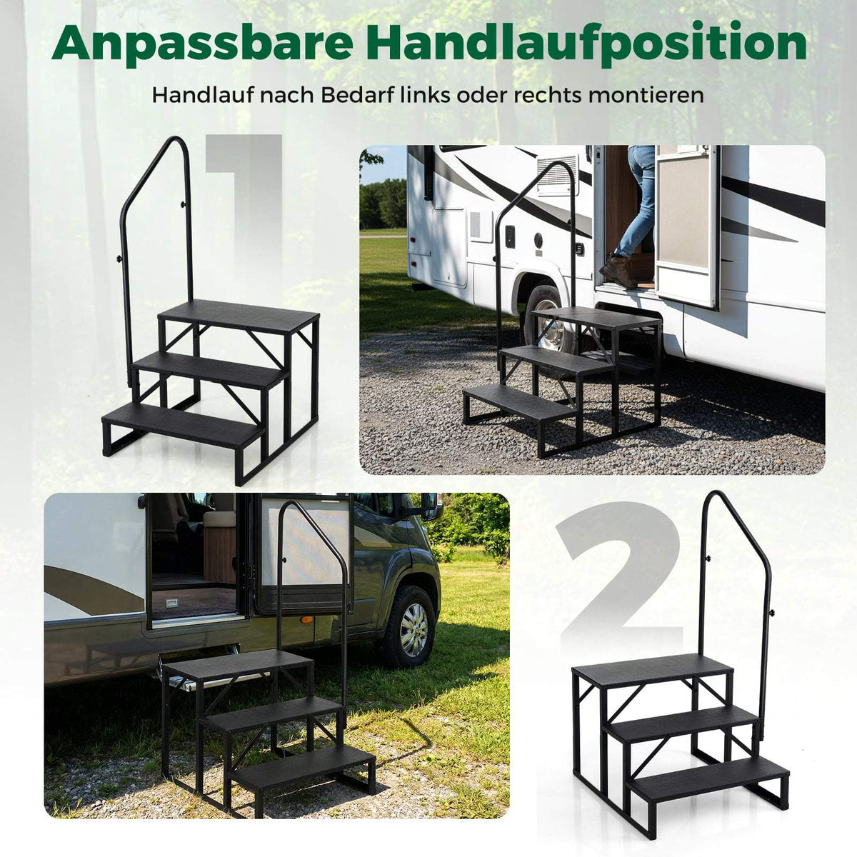 RV Step with Handrail – Heavy-Duty, Non-Slip, 65 cm Wide