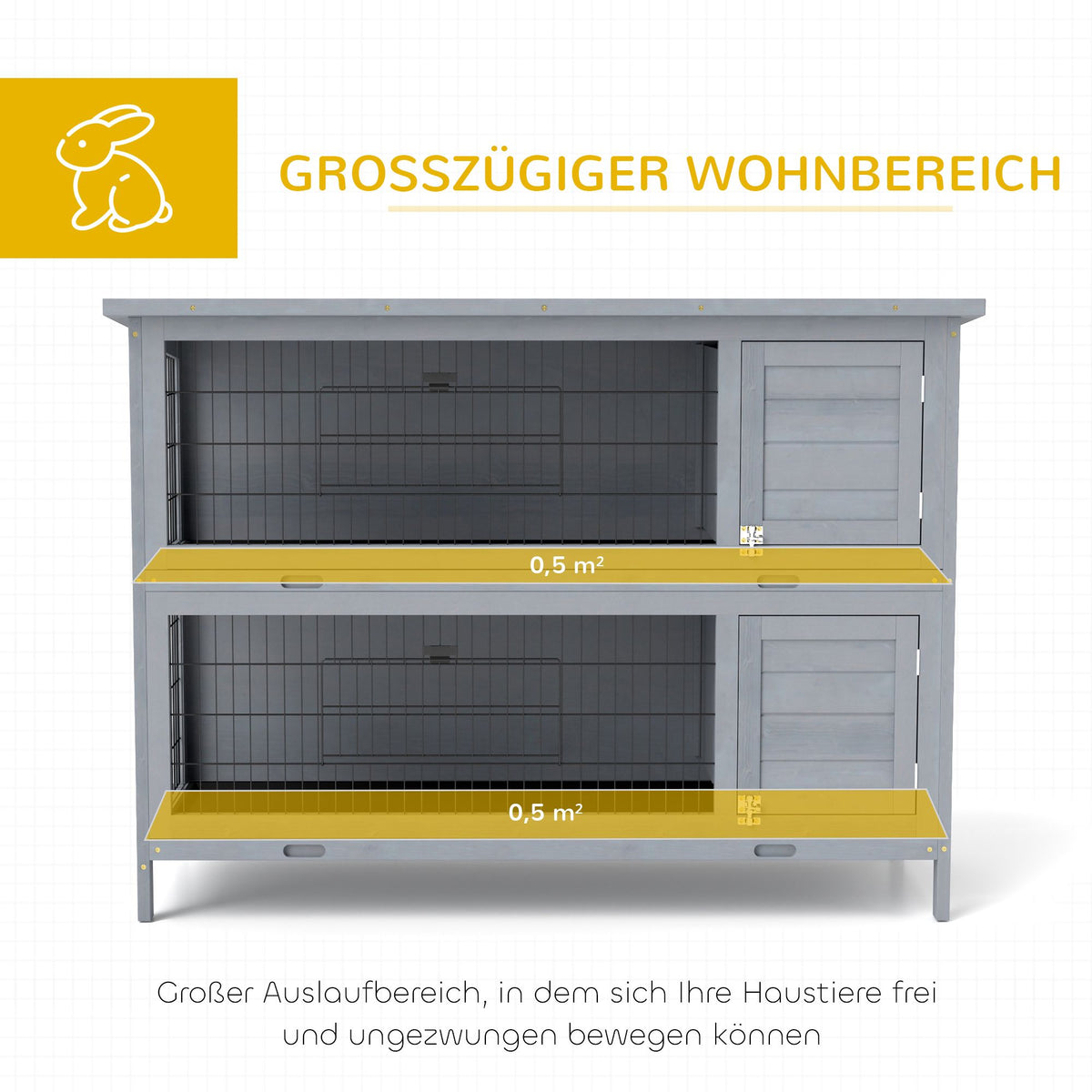 Rabbit Hutch, 2-Story Wood with Asphalt Roof, 136x50x93 cm
